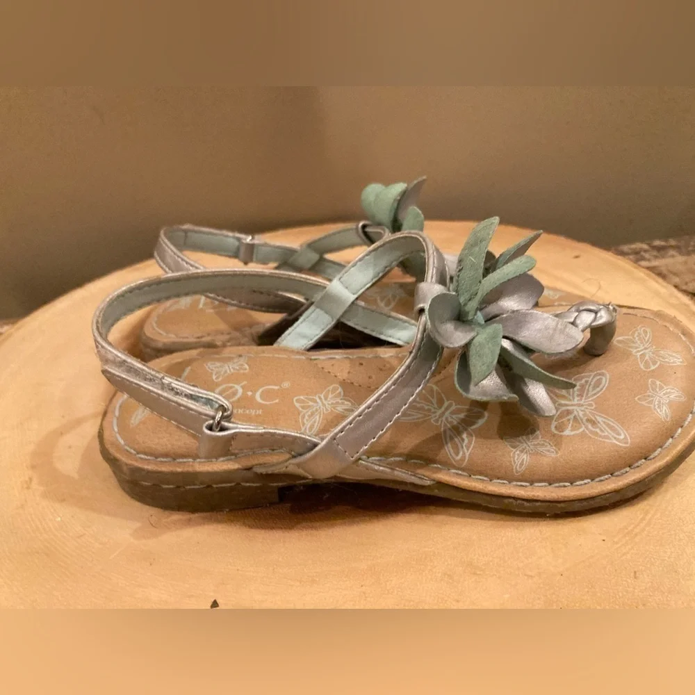 Born‎ BOC Girls Silver & Turquoise Floral Slingback Thongs Sandals Sz-11